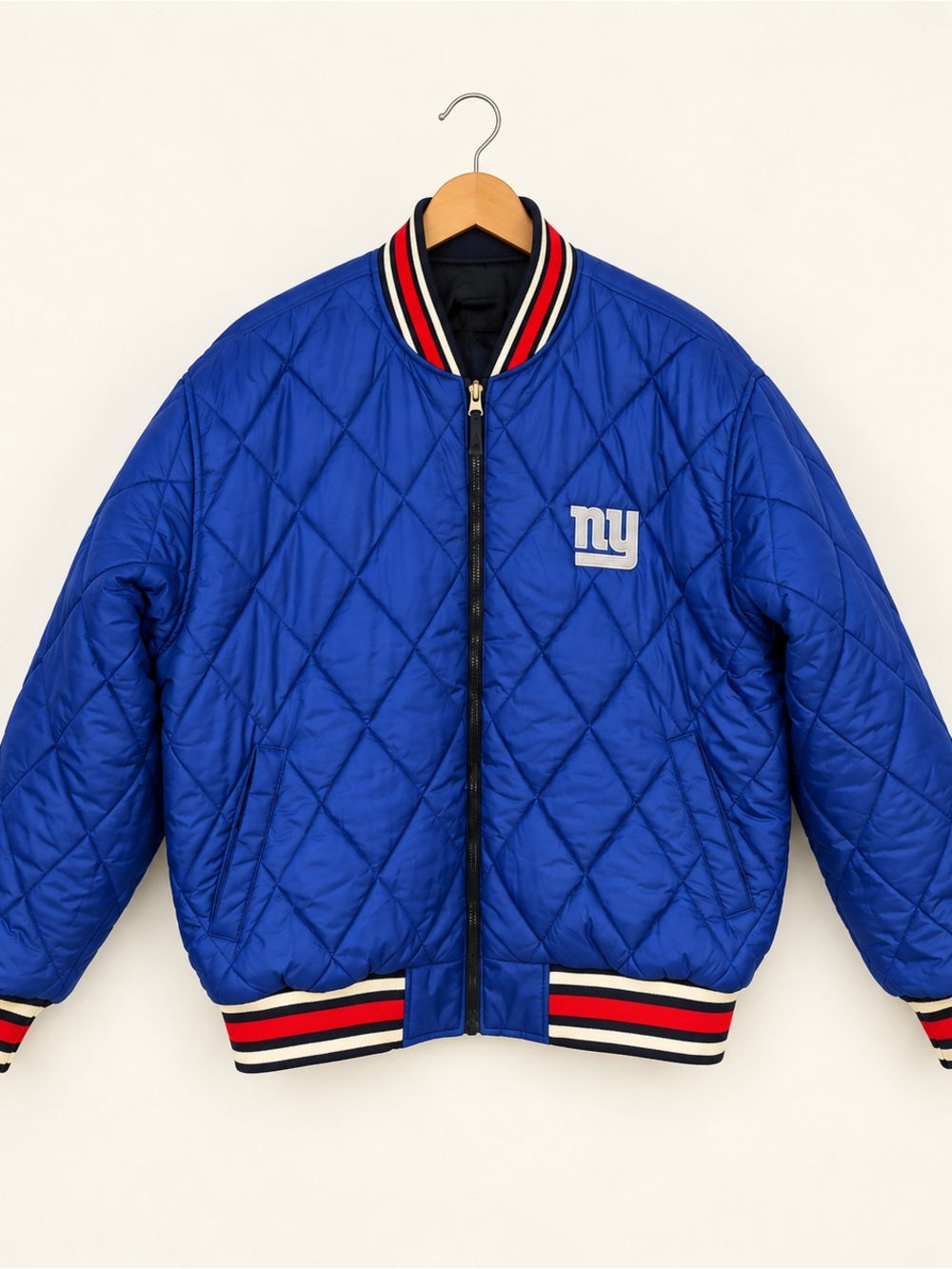 Reebok Blue Quilted Kids Puffer Jacket with Red & White Trim